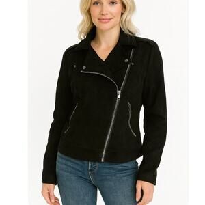 Philosophy faux leather jacket black moto asymmetrical zip SZ SM soft pockets